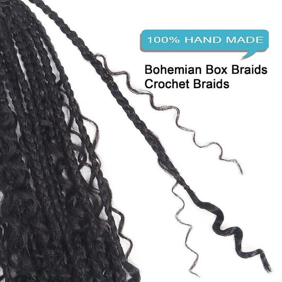 8 Packs  Boho Box Braids Crochet Hair With Curly Ends 14 Inch #1b  FR8 - Picture 4 of 9